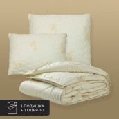 Набор 1 одеяло + 1 подушка Золотой Бамбук, бамбуковое волокно в хлопковом тике, всесезонный