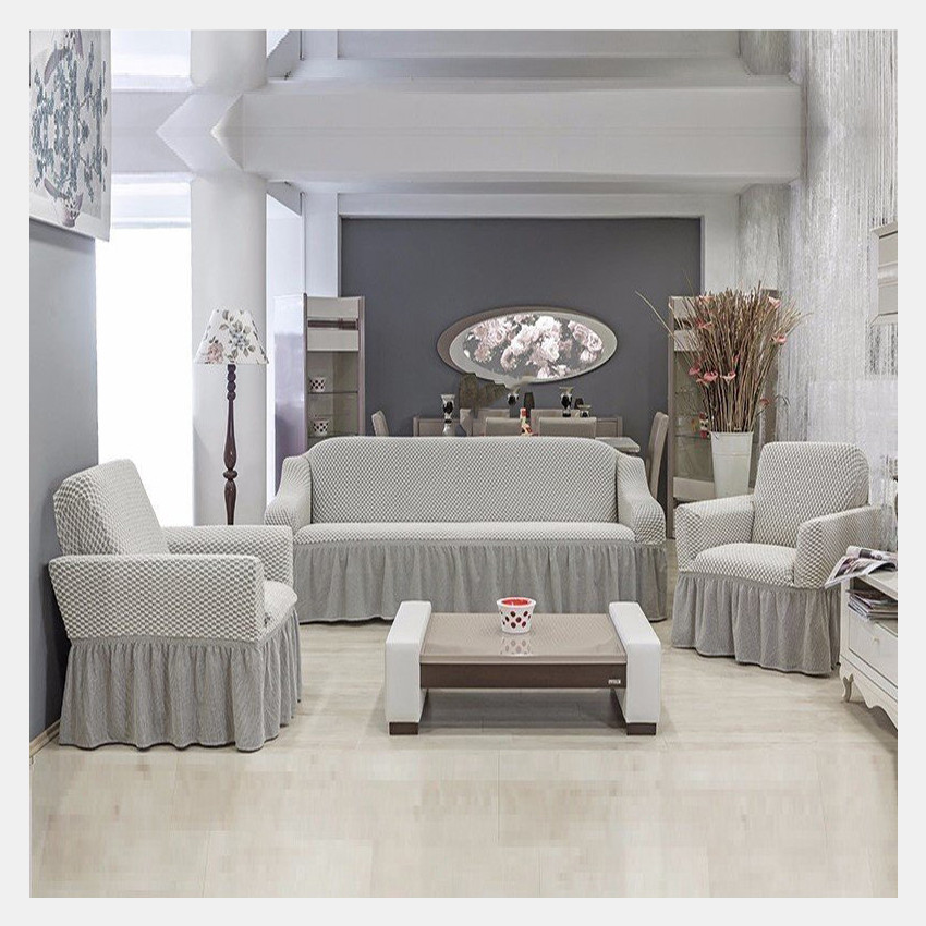 Набор чехлов для мягкой мебели Fiyonk цвет: кремовый, серый (260 см, 80 см - 2 шт)