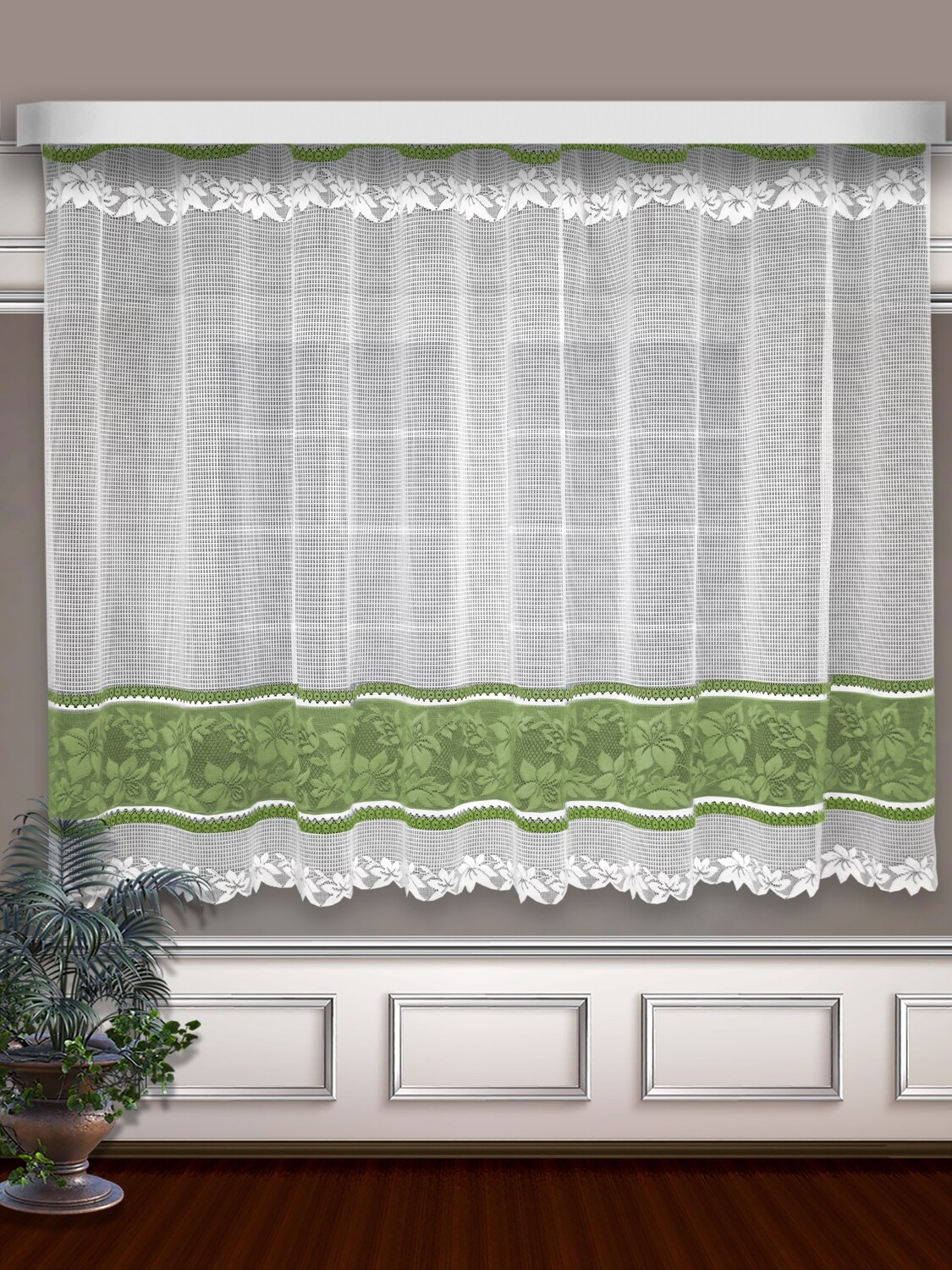 Классические шторы Delaia цвет: белый, зеленый