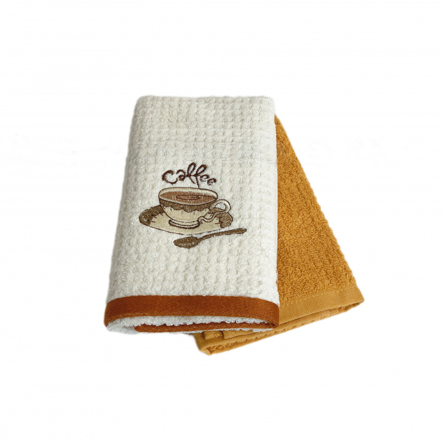 Кухонное полотенце Кофе цвет: кремовый, горчичный (40х60 см - 2 шт), размер 40х60 см - 2 шт