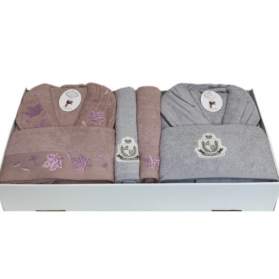 Банный халат Stefani цвет: персиковый, серый (L-XL)
