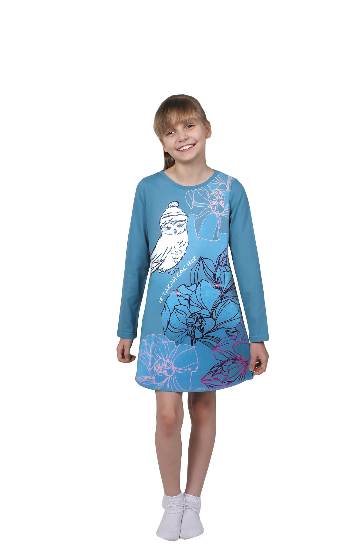 Детская ночная сорочка Совушка Цвет: Петрольный (10 лет), размер 10 лет