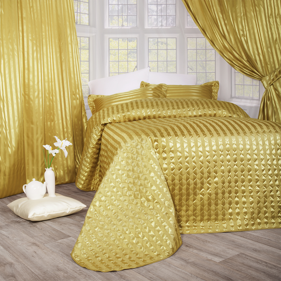 Комплект штор с покрывалом Delinda цвет: золотой, размер 220х220 см
