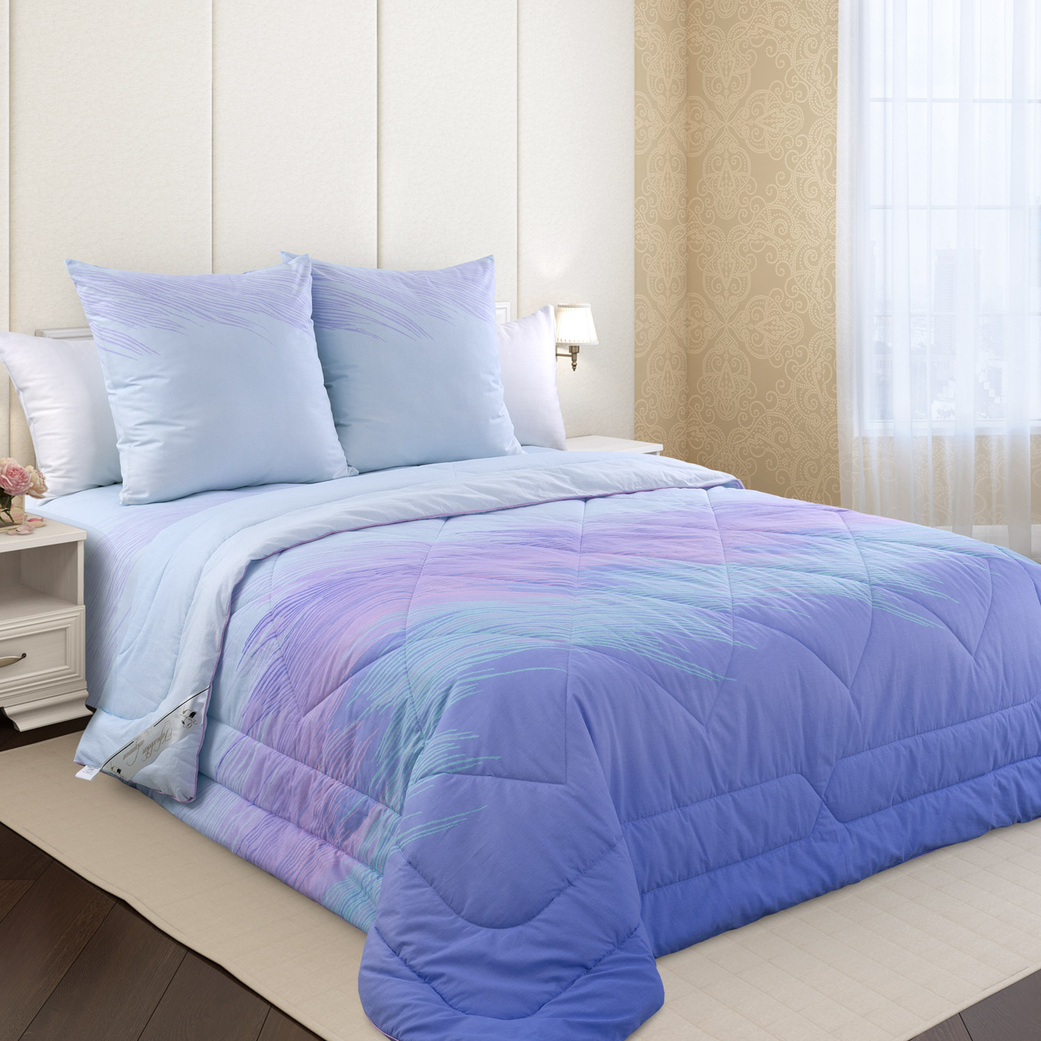 Постельное белье с одеялом Сияние цвет: голубой (2 сп. евро)