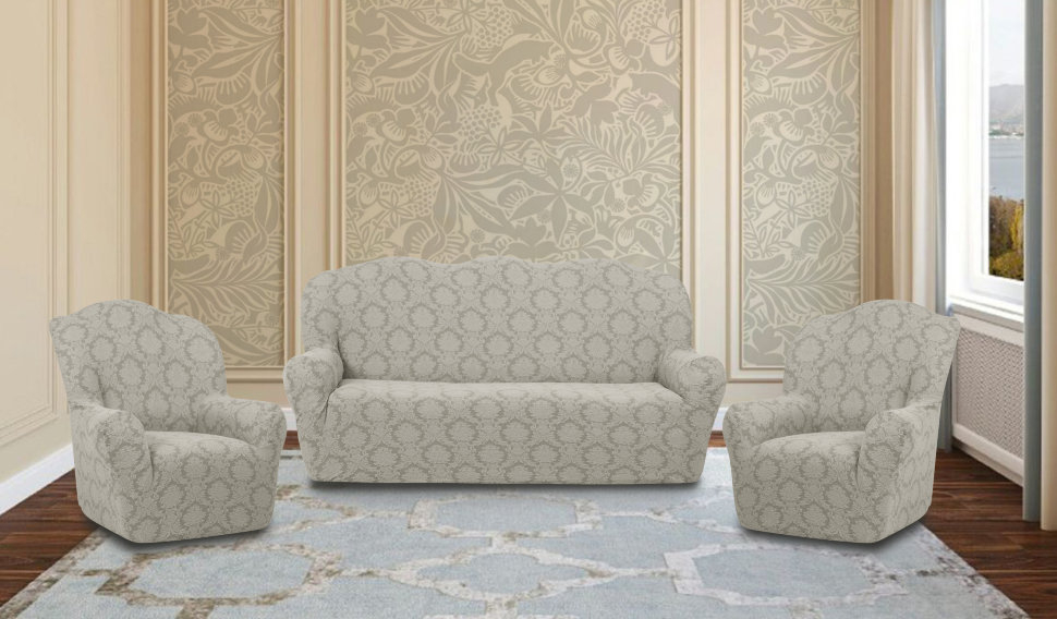 Комплект чехлов на диван и два кресла Sonata цвет: кремовый (185 см, 50 см - 2 шт), размер 185 см, 50 см - 2 шт