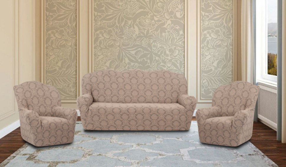 Комплект чехлов на диван и два кресла Кайли цвет: светло-кофейный (185 см, 50 см - 2 шт), размер 185 см, 50 см - 2 шт