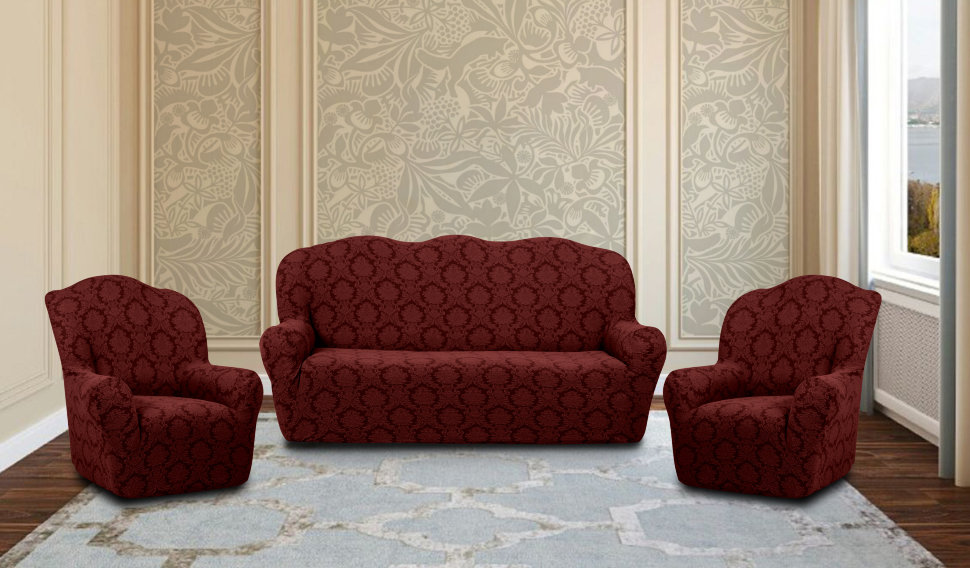 Комплект чехлов на диван и два кресла Adila цвет: бордовый (185 см, 50 см - 2 шт), размер 185 см, 50 см - 2 шт