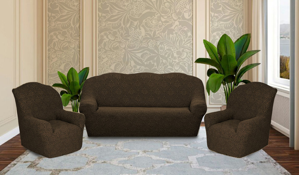 Чехлы для мебели и подушек KARTEKS Комплект чехлов на диван и два кресла Dikla цвет: шоколадный (185 см, 50 см - 2 шт)