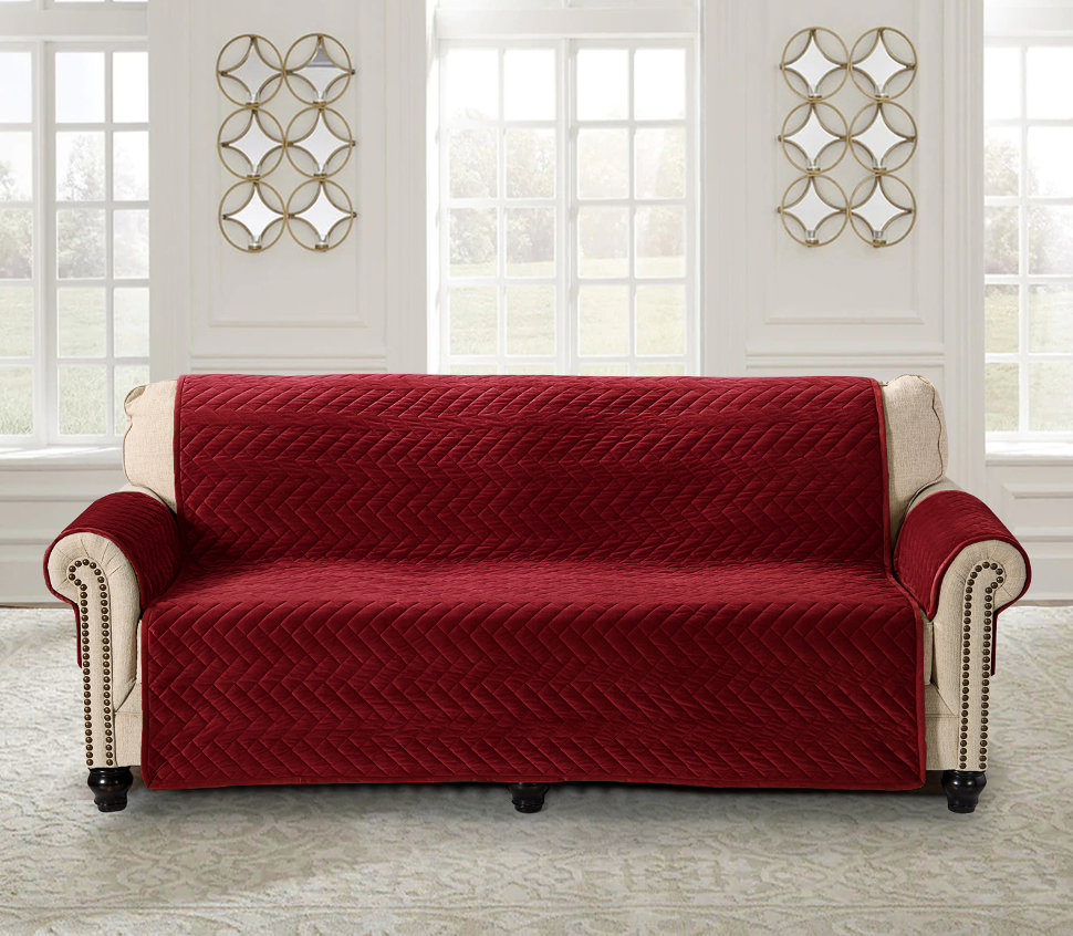 Чехол на диван с подлокотниками Паркет цвет: бордовый (180х210 см, 50х70 см - 2 шт), размер 180х210 см, 50х70 см - 2 шт