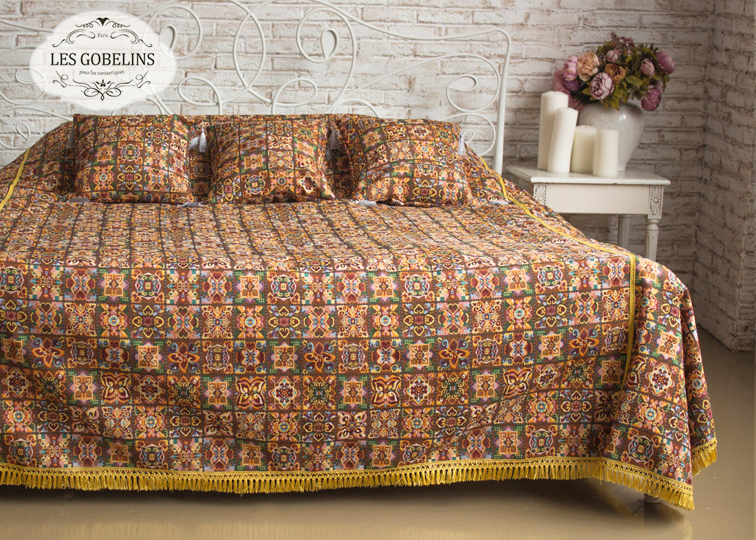 Покрывало на кровать Mosaique De Fleurs (230х230 см), размер 230х230 см, цвет коричневый lns184396 Покрывало на кровать Mosaique De Fleurs (230х230 см) - фото 1