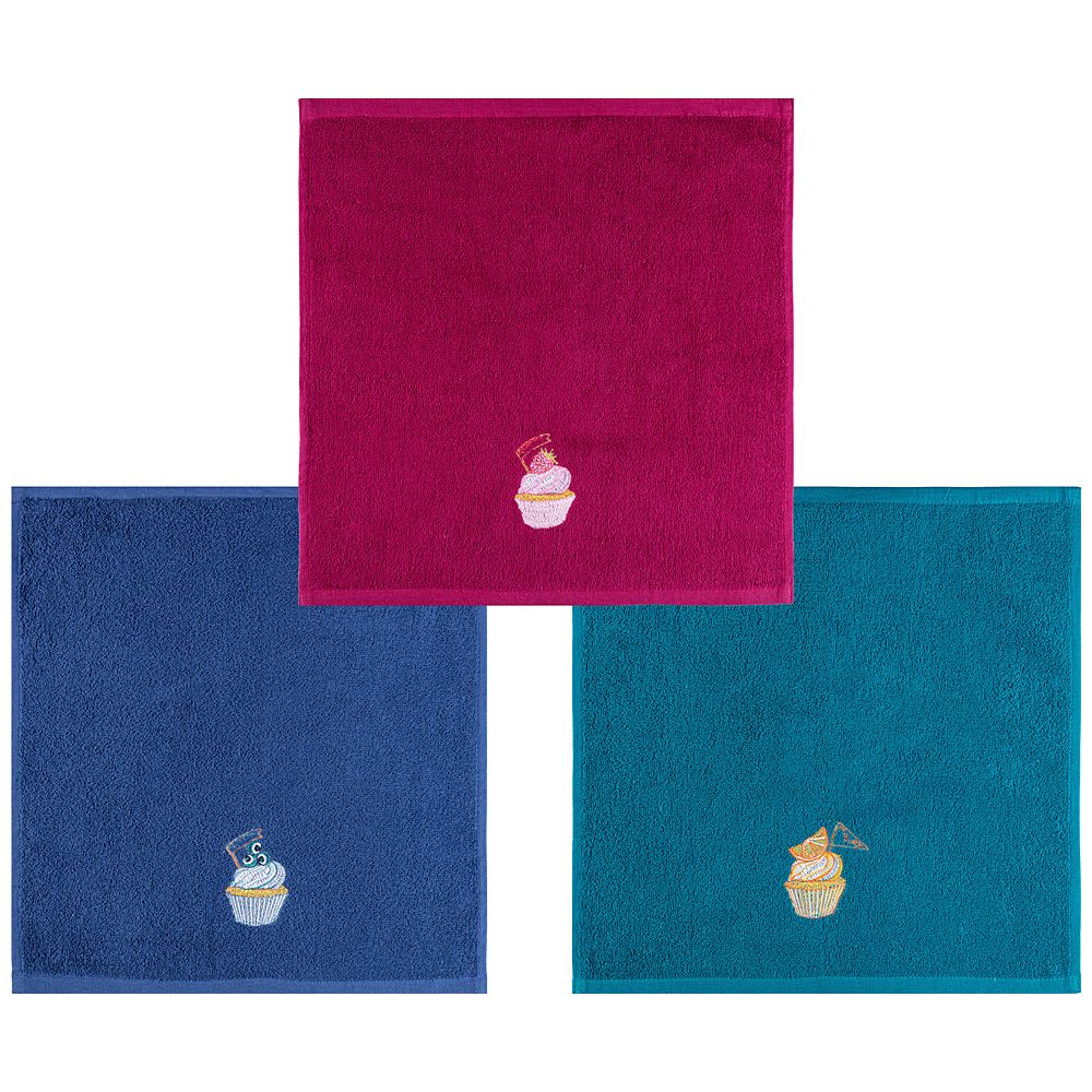 Кухонное полотенце Капкейк цвет: бирюзовый, бордовый (35х35 см - 3 шт), размер 35х35 см - 3 шт