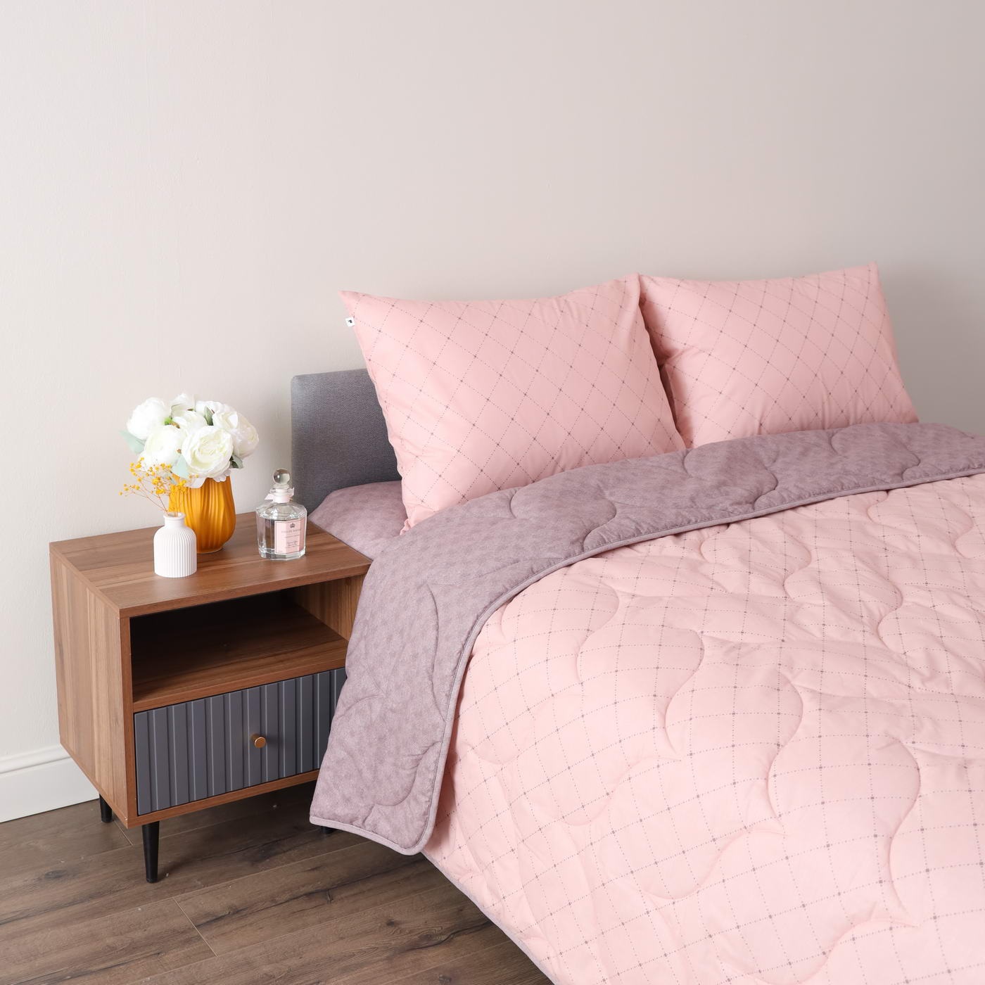 Постельное белье с одеялом-покрывалом Мелвин Siberia цвет: розовый, пепельно-розовый (2 сп. евро)