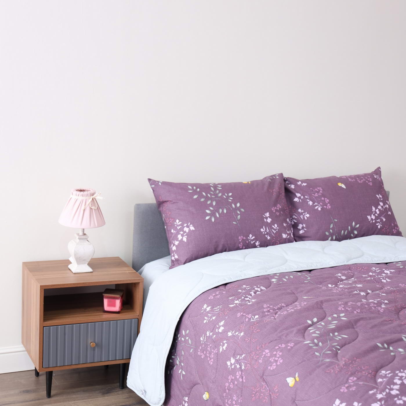 Постельное белье с одеялом-покрывалом Мелвин Siberia цвет: фиолетовый, серый (2 сп. евро)