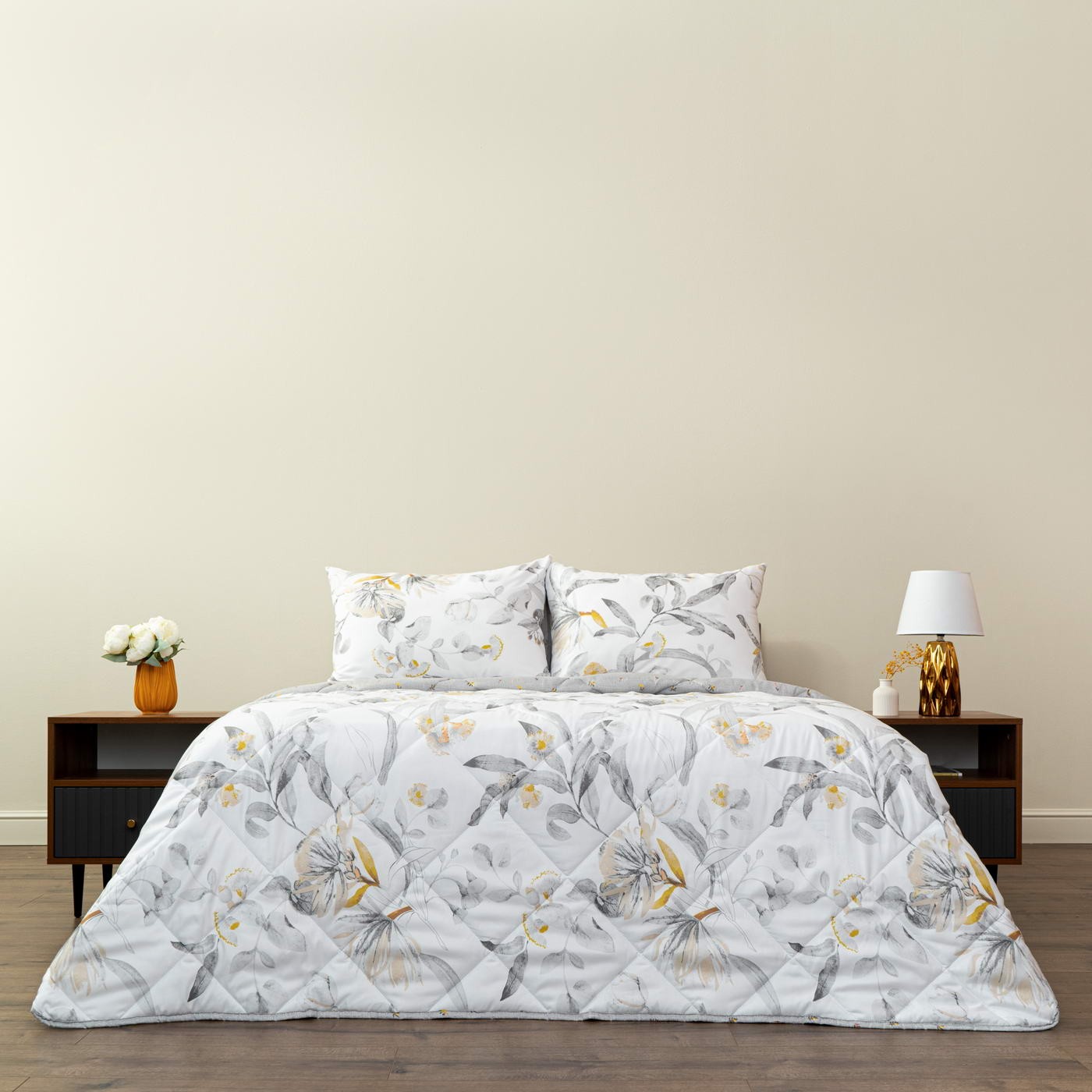 Постельное белье с одеялом-покрывалом Массимо цвет: белый, серый, желтый (1.5 сп), размер 50х70 (1 шт)