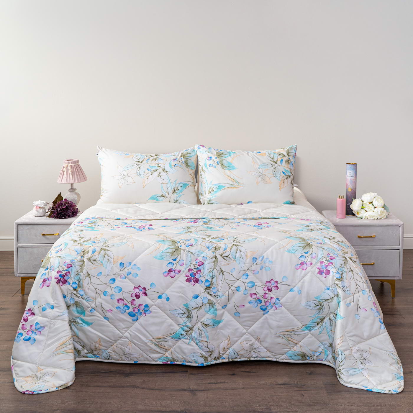 Постельное белье с одеялом-покрывалом Массимо цвет: голубой, сиреневый (1.5 сп)