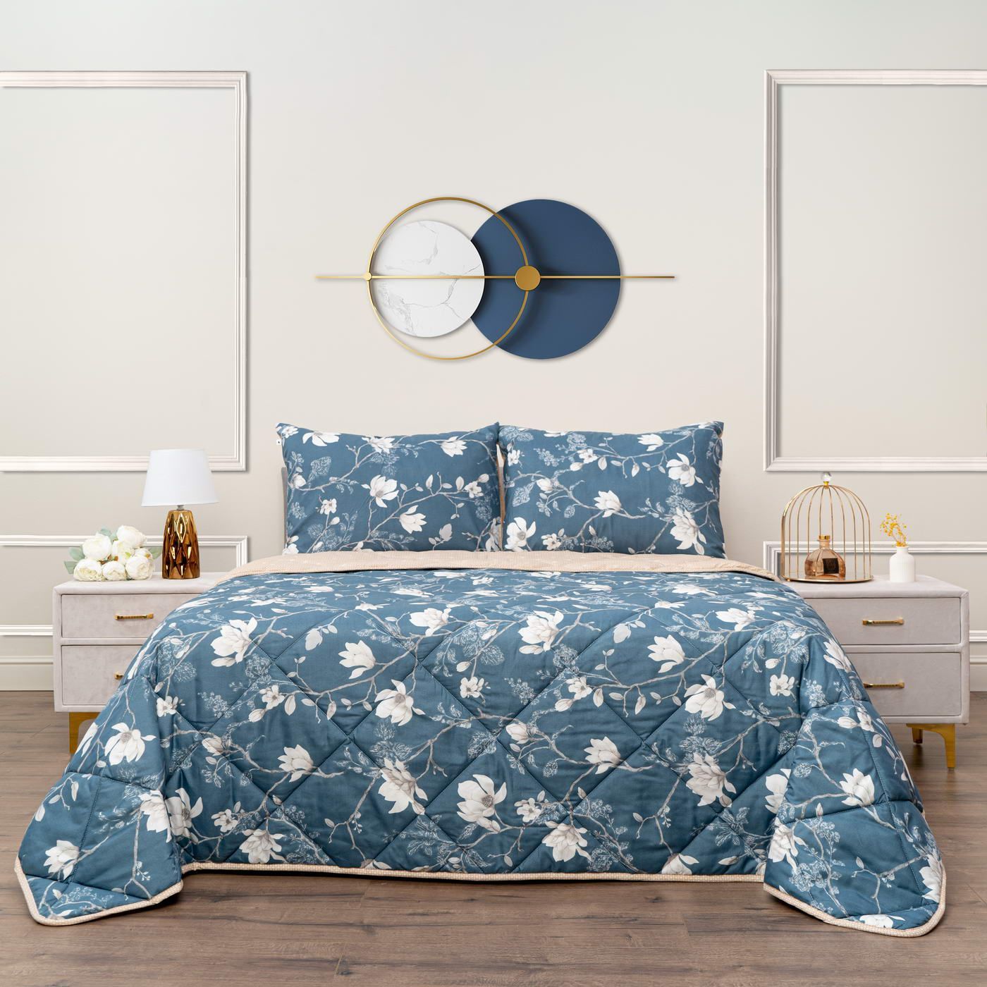Постельное белье с одеялом-покрывалом Массимо цвет: синий (семейное), размер 50х70 (2 шт)