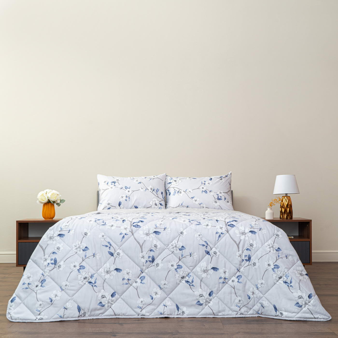 Постельное белье с одеялом-покрывалом Массимо цвет: голубой (семейное)