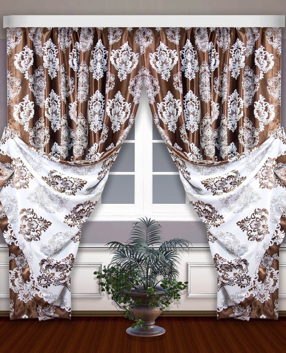 Классические шторы Merla цвет: шоколадный, бежевый (180х270 см - 2 шт)