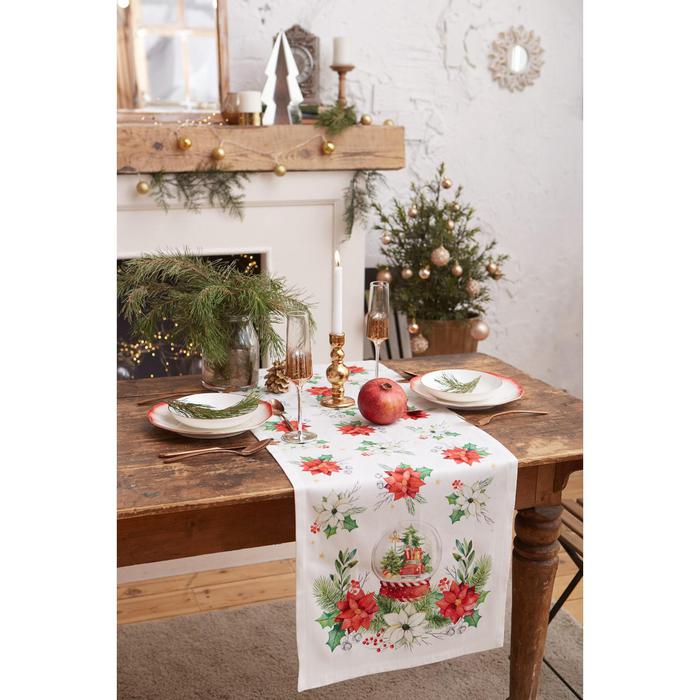 Дорожка на стол Christmas Red Flowers (40х147 см), размер 40х147 см, цвет кремовый tel706133 Дорожка на стол Christmas Red Flowers (40х147 см) - фото 1