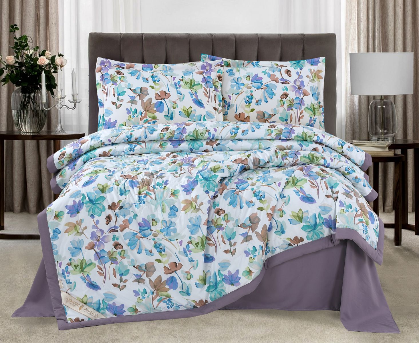 Постельное белье Аквамарин цвет: серо-лиловый, мультиколор (Семейное (2 одеяла-покрывала)), размер 50х70 (2 шт)