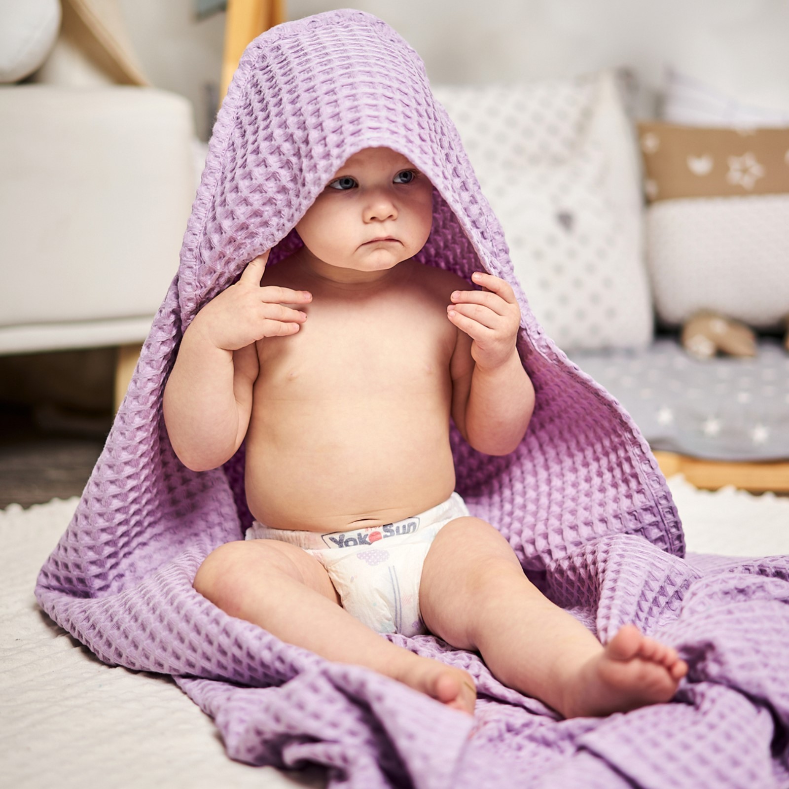 Детское полотенце Boho цвет: сиреневый (120х120 см), размер 120х120 см ros910612 Детское полотенце Boho цвет: сиреневый (120х120 см) - фото 1