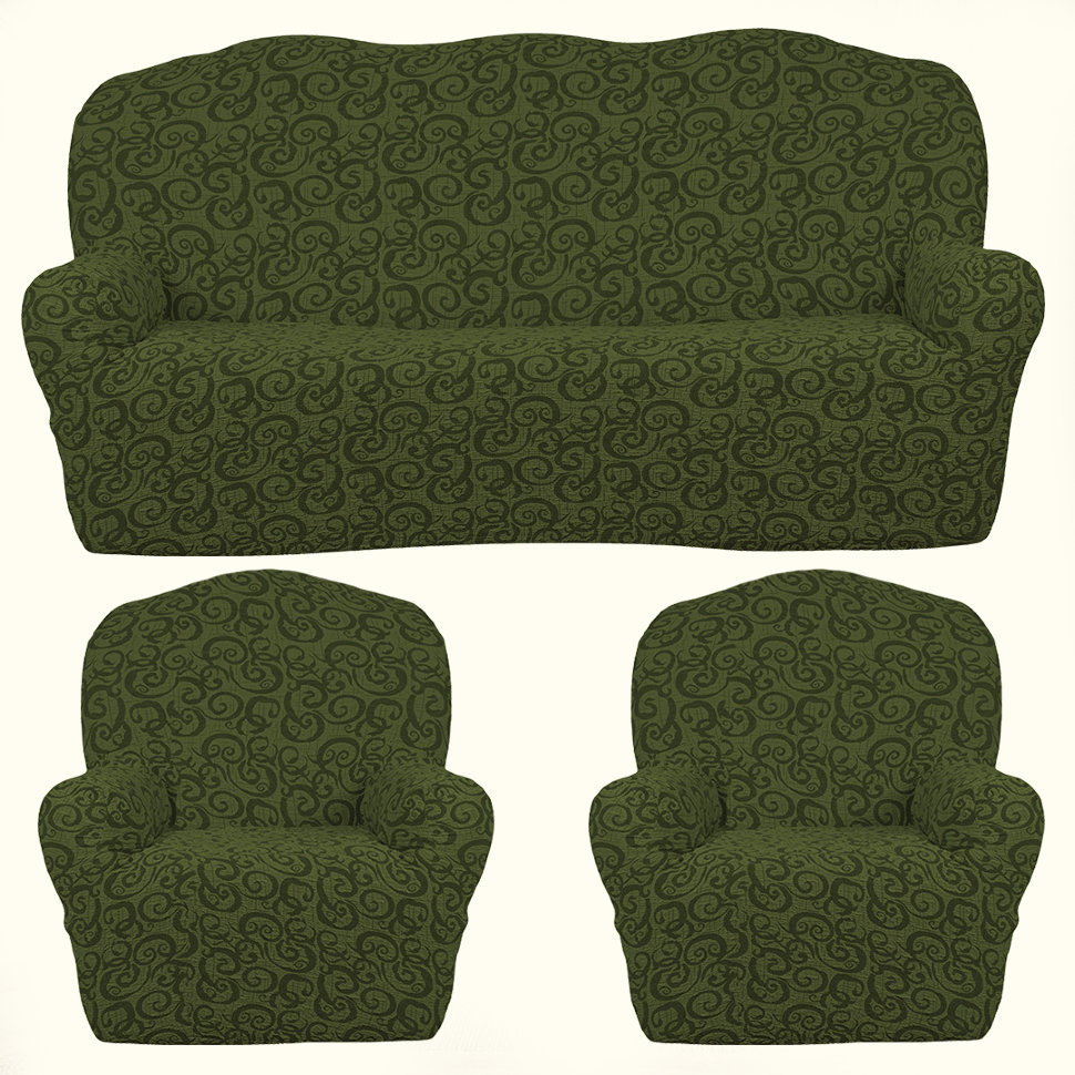 Чехлы для мебели и подушек KARTEKS Комплект чехлов на диван и два кресла Udele цвет: зеленый (185 см, 50 см - 2 шт)