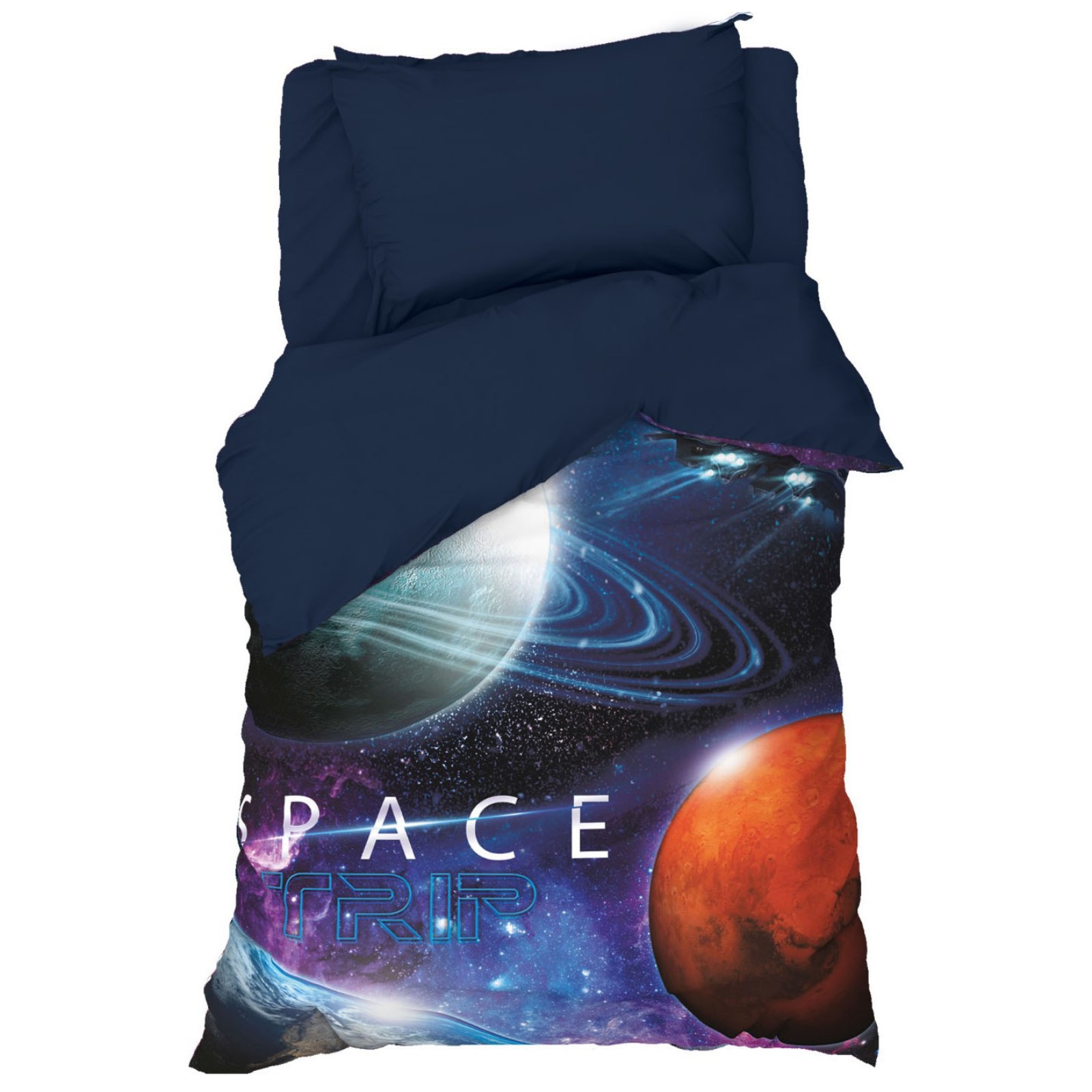Детское Постельное белье Space trip цвет: синий (143х215 см), размер 50х70 (1 шт)