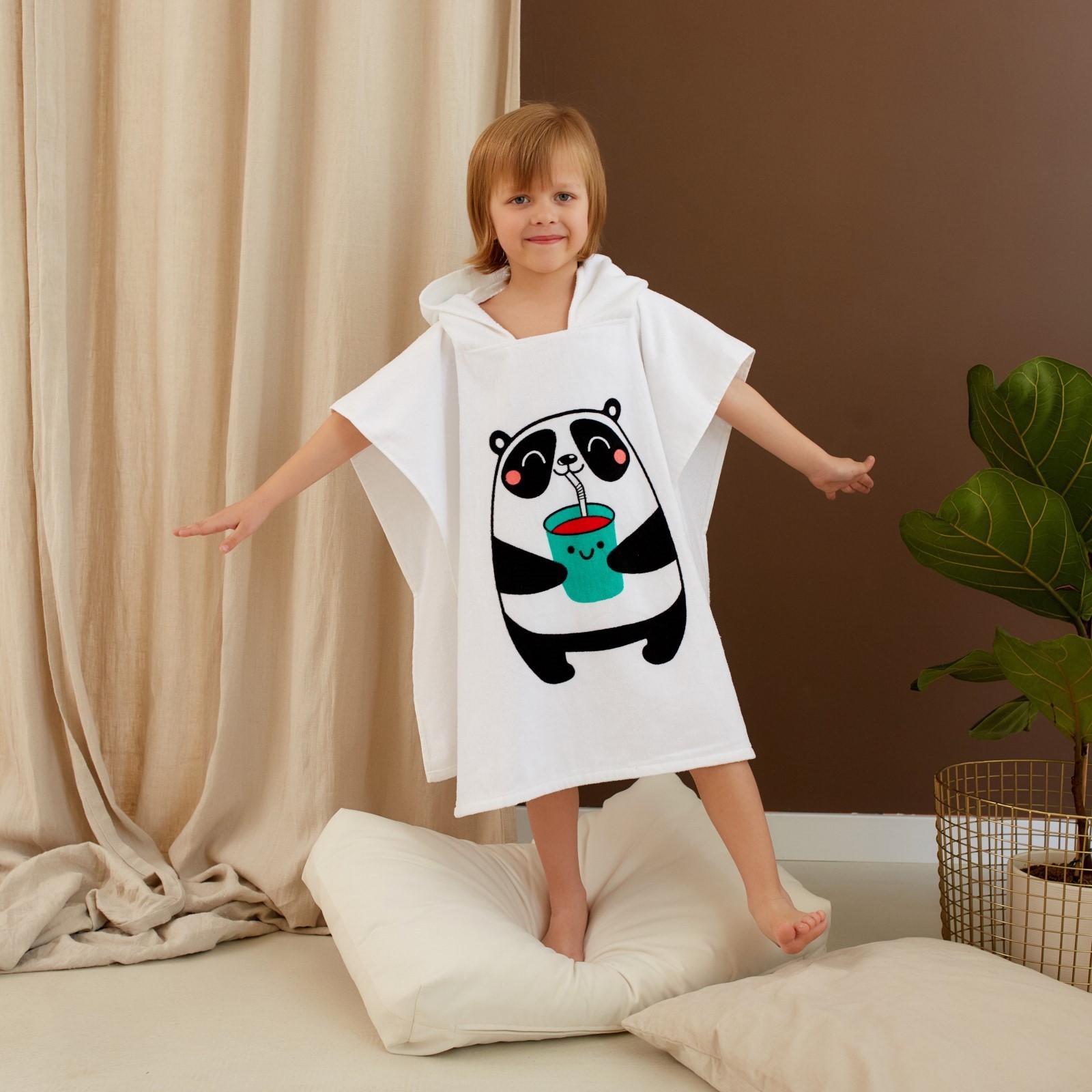 Детское полотенце Панда цвет: белый (60х120 см), размер 60х120 см ros910586 Детское полотенце Панда цвет: белый (60х120 см) - фото 1