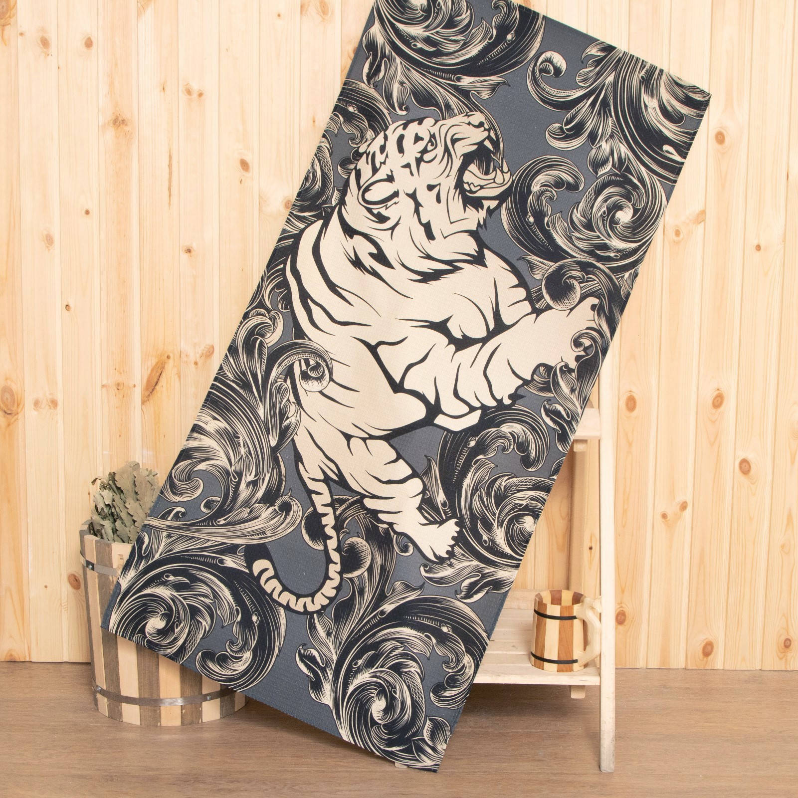 Полотенце Тигр цвет: серый (70х146 см), размер 70х146 см tel910077 Полотенце Тигр цвет: серый (70х146 см) - фото 1