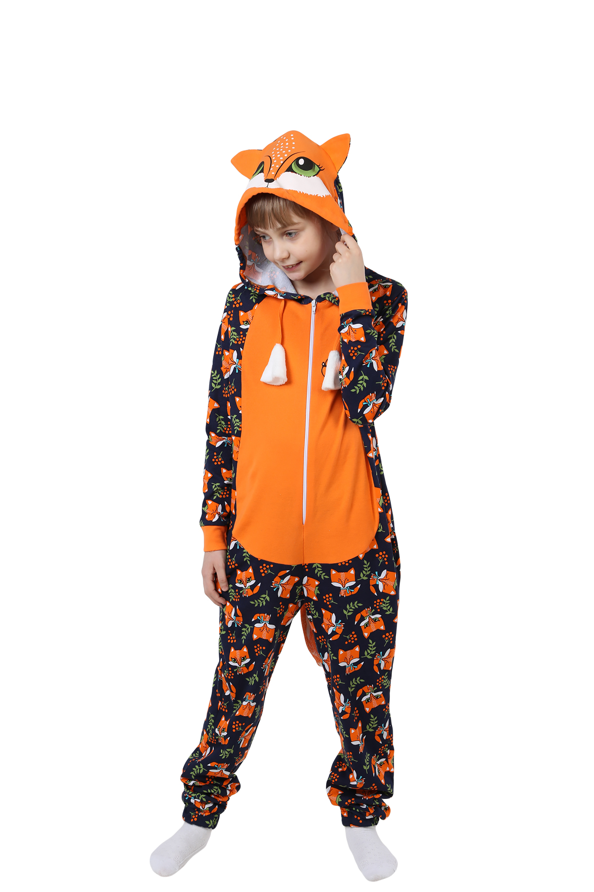 Детская пижама-кигуруми Лиса Цвет: Оранжевый (8-9 лет), размер 8-9 лет otj636468 Детская пижама-кигуруми Лиса Цвет: Оранжевый (8-9 лет) - фото 1