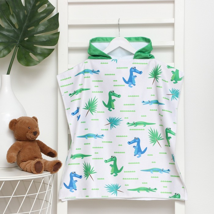 Детский халат-полотенце-пончо Zhaklin цвет: белый, зеленый, синий (60х120), размер 60х120