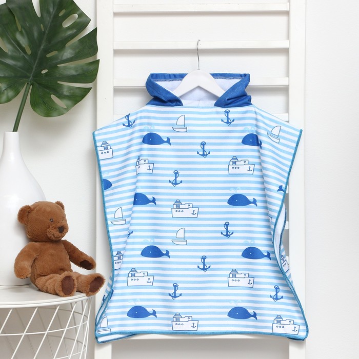 Детский халат-полотенце-пончо Loreto цвет: белый, синий (60х120), размер 60х120
