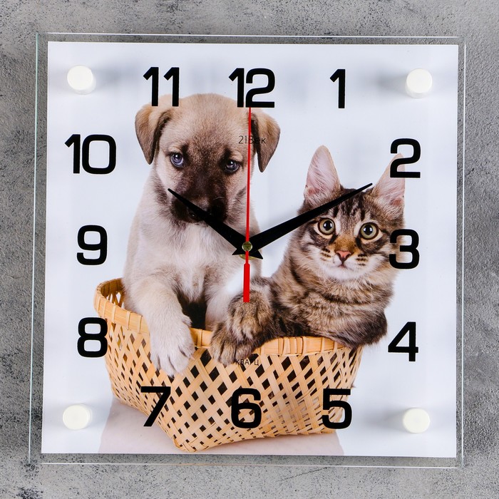 Часы Щенок с котенком (25х25х4 см)
