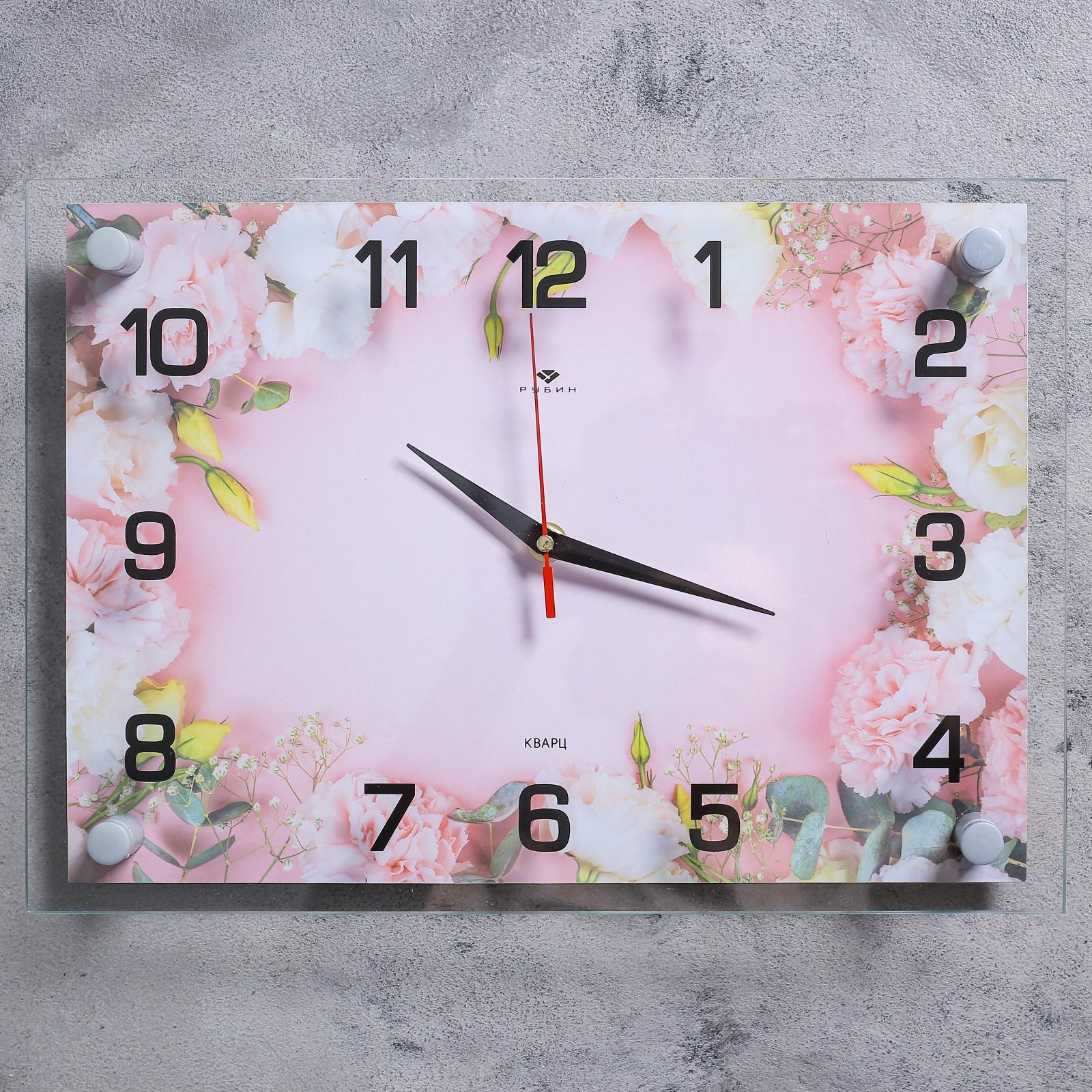 Часы Розовые цветы (6х38х27 см) Рубин