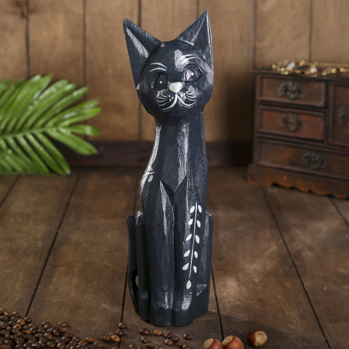 Сувенир Кошка черная с веточкой (9х4х30 см)