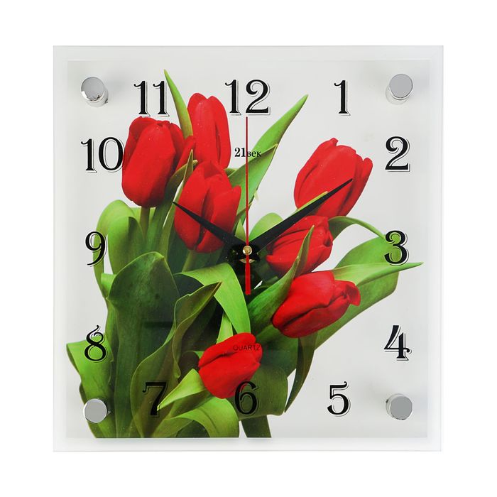 Часы Тюльпаны на белом фоне (27х28х6 см) Рубин