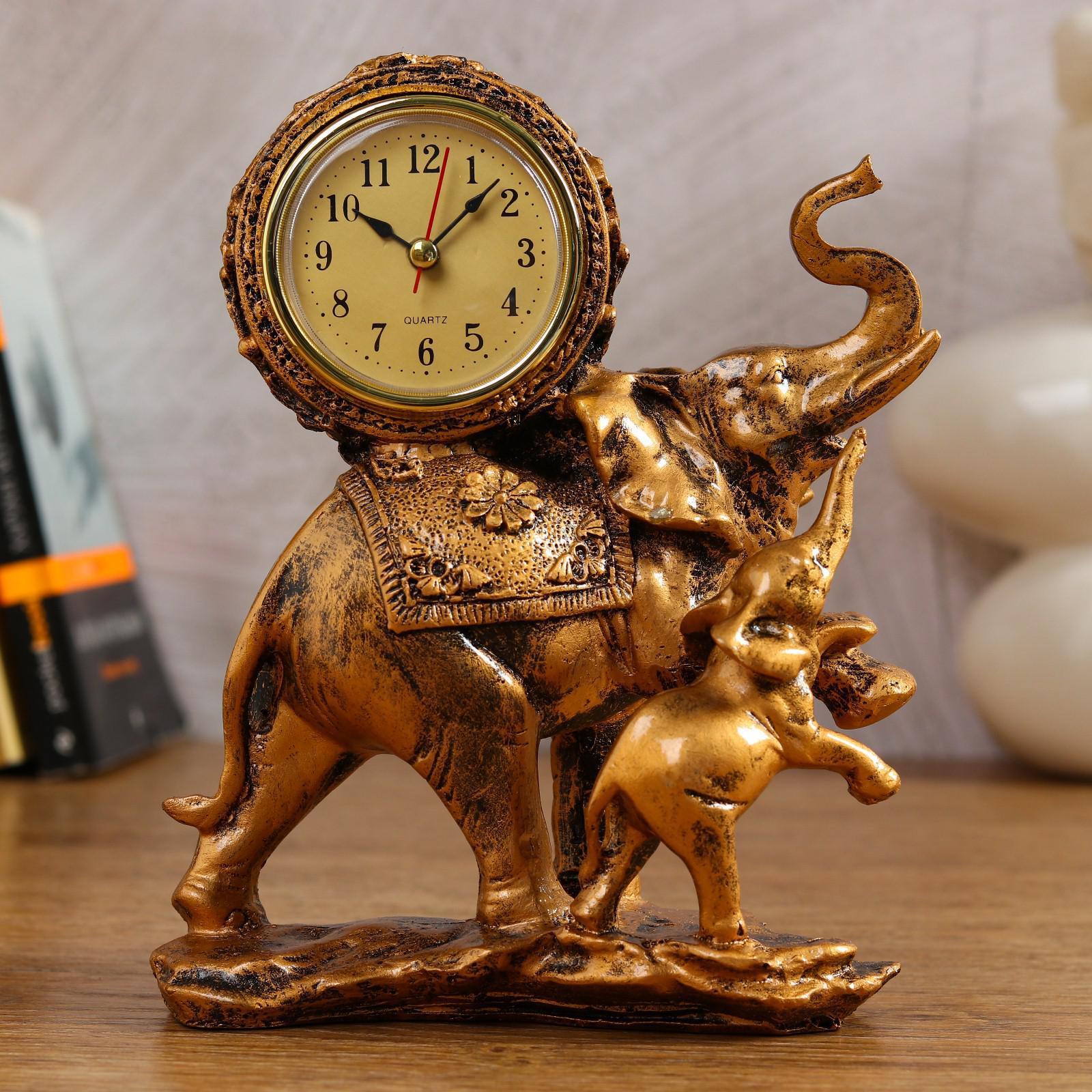 Часы Каминные. Слониха и слонёнок (17х9х21 см)
