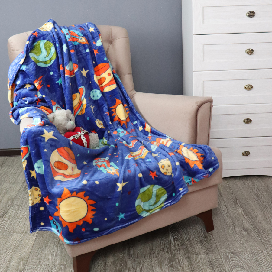 Покрывала, подушки, одеяла для малышей TexRepublic, Детский плед Kosmos цвет: синий (110х140 см), Россия, Синтетическая фланель  - Купить