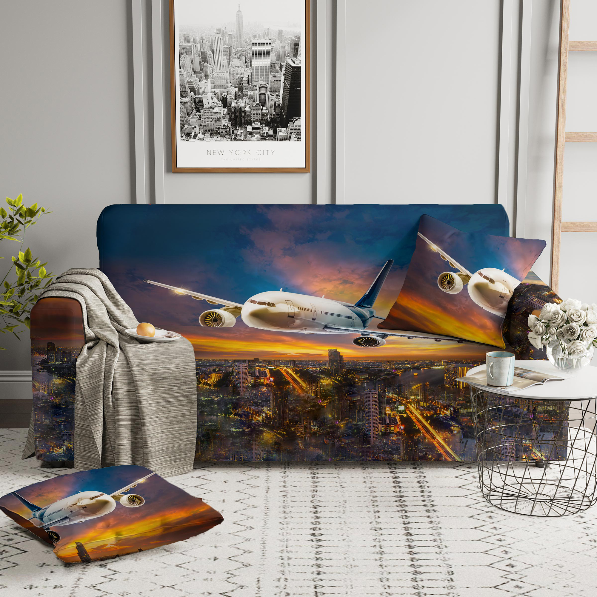 Чехлы для мебели и подушек Стильный Дом Чехол на диван Jerred цвет: синий (Трехместный)