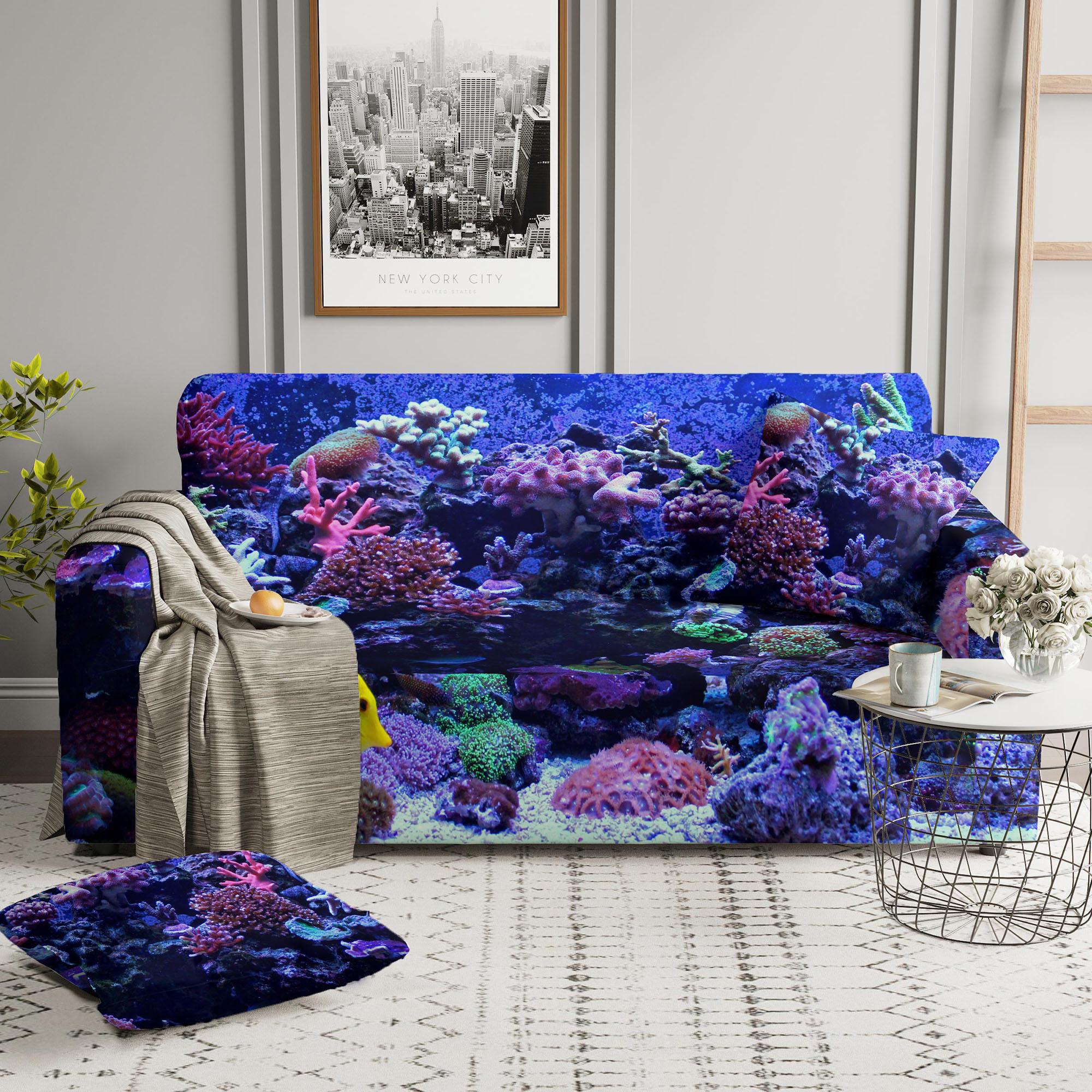 Чехлы для мебели и подушек Стильный Дом Чехол на диван Jaylee цвет: синий (Трехместный)