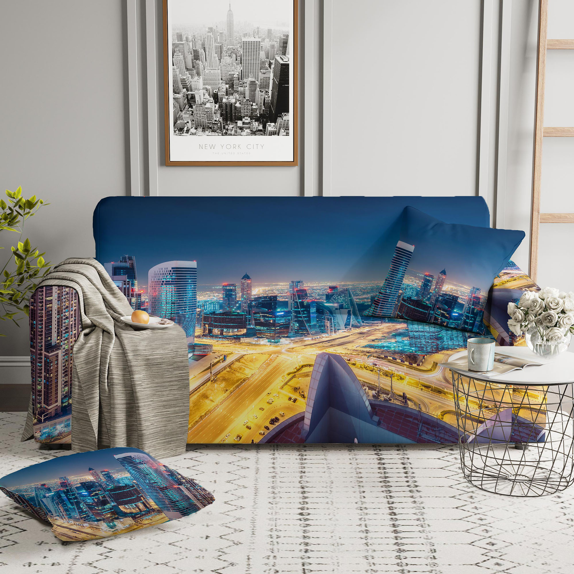 Чехлы для мебели и подушек Стильный Дом Чехол на диван Kyran цвет: синий (Трехместный)