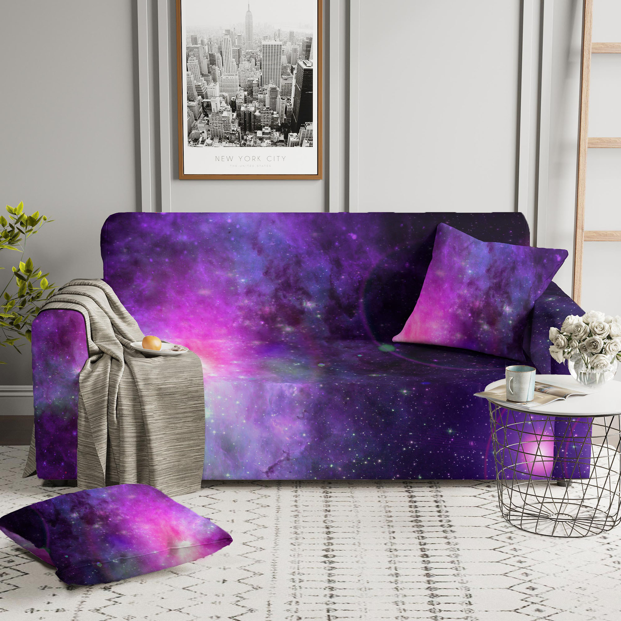 Чехлы для мебели и подушек Стильный Дом Чехол на диван Amaria цвет: фиолетовый (Трехместный)
