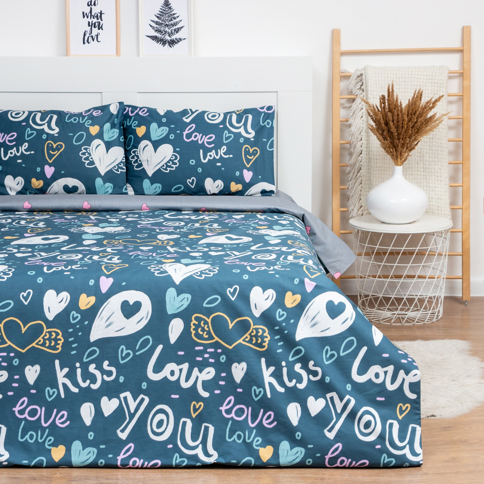 Постельное белье Love цвет: серый, синий LoveLife из сатина