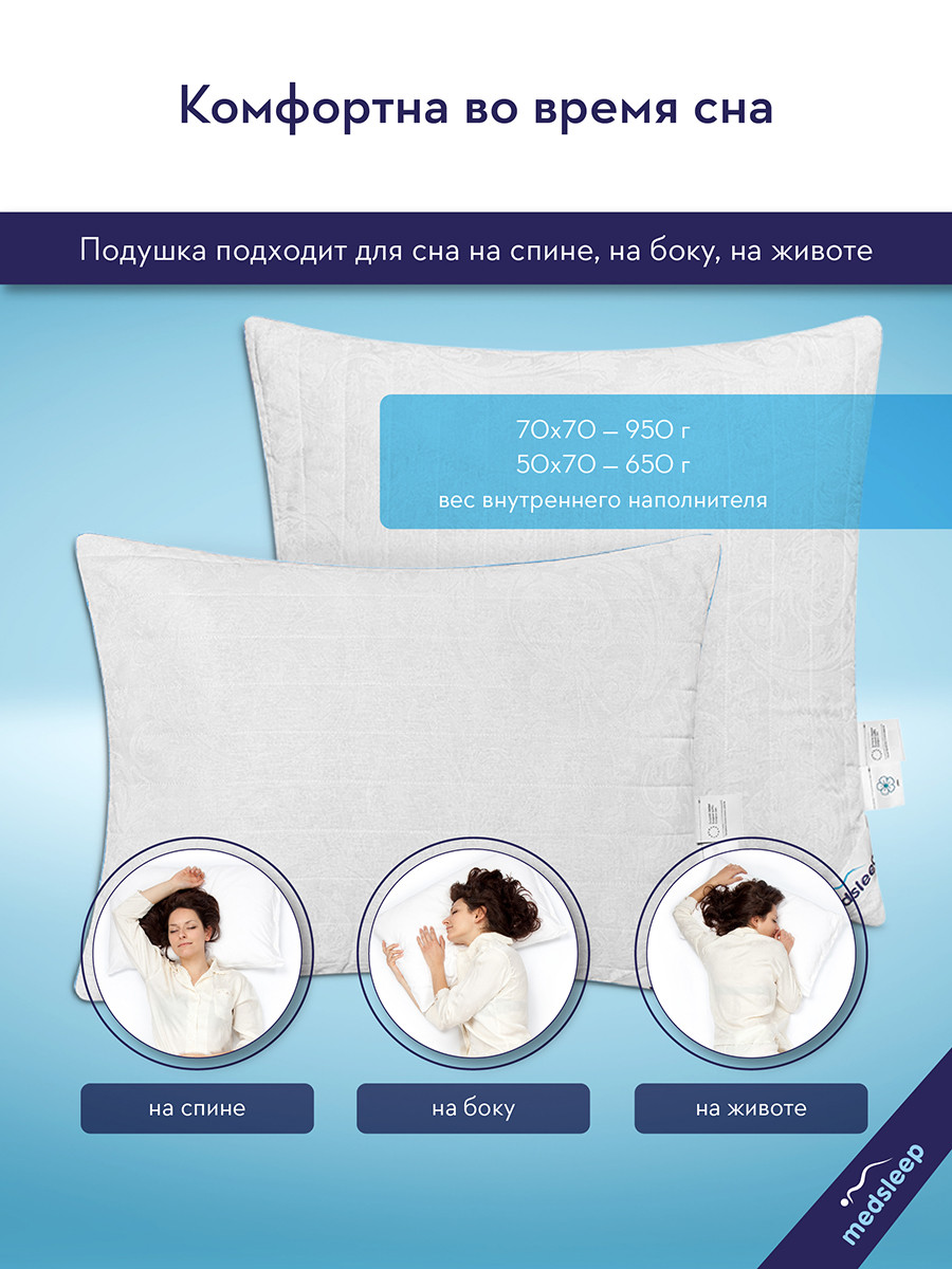 Немецкая подушка стеганая skylor medsleep из хлопкового тика