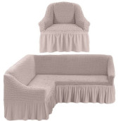 Комплект чехлов на угловой диван (левый угол) и кресло Gomer цвет: серо-бежевый (300 см, 50 см)
