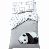 Детское постельное белье Funny panda цвет: белый, серый (1.5 сп)