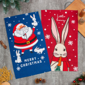 Кухонное полотенце Bunny and Santa цвет: красный, синий (35х60 см - 2 шт)