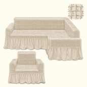 Комплект чехлов на угловой диван (правый угол) и кресло Gomer цвет: кремовый (300 см, 50 см)