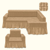 Комплект чехлов на угловой диван (правый угол) и кресло Gomer цвет: песочный (300 см, 50 см)