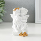 Сувенир Белоснежные ангелочки на бревнышке - сердце и ключик (8х7х11 см)